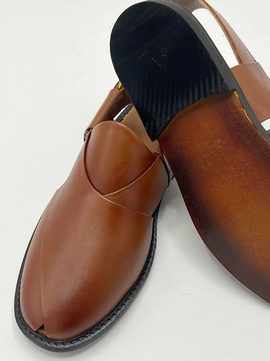 Leather Sole Peshawari Chappal - Brown