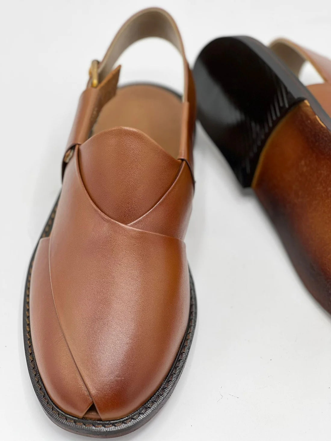 Leather Sole Peshawari Chappal - Brown