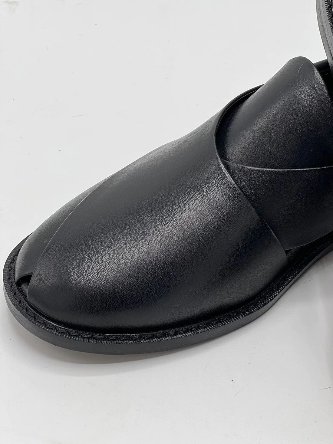 Leather Sole Peshawari Chappal - Black