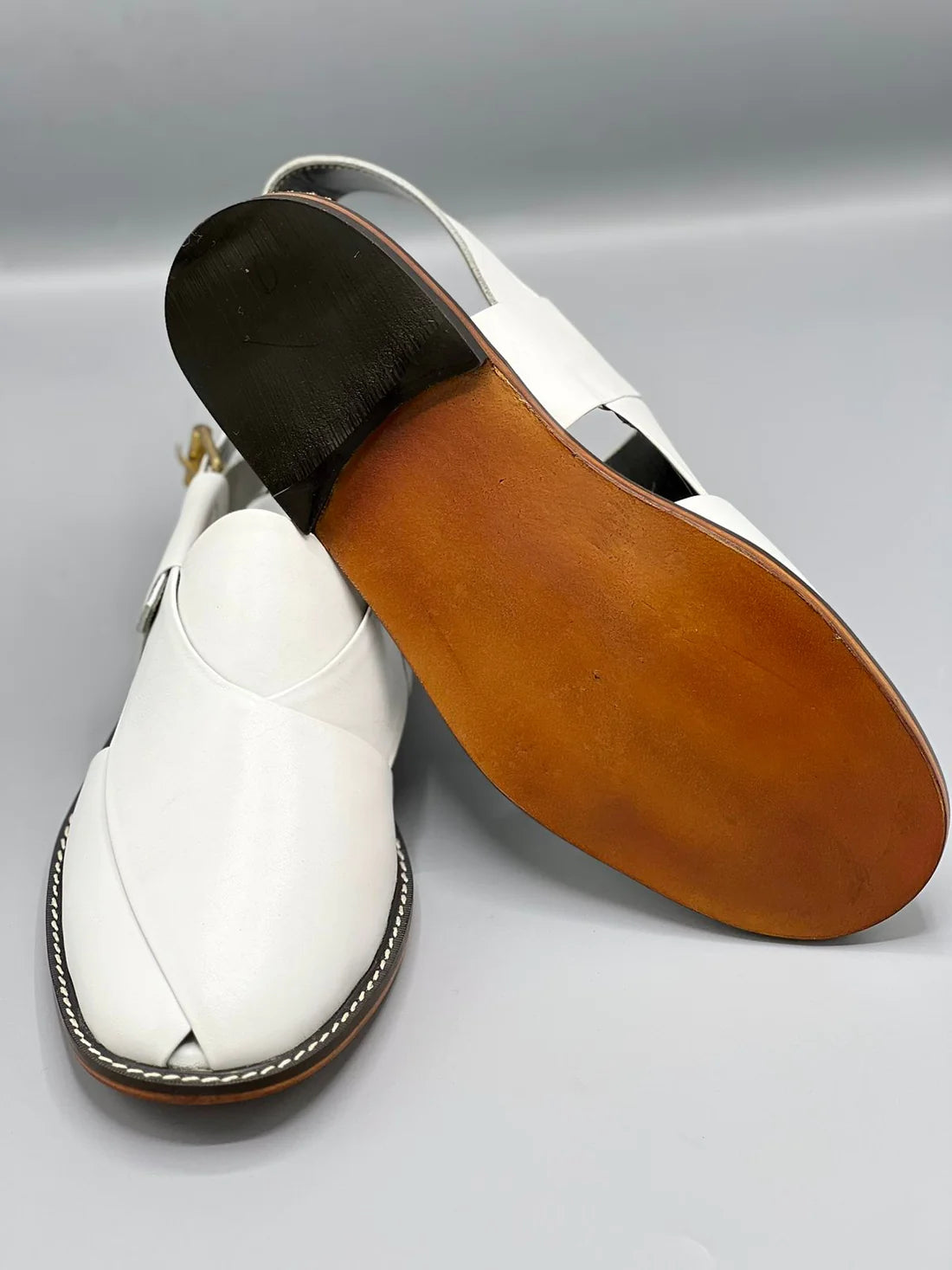 Leather Sole Peshawar Chappal White