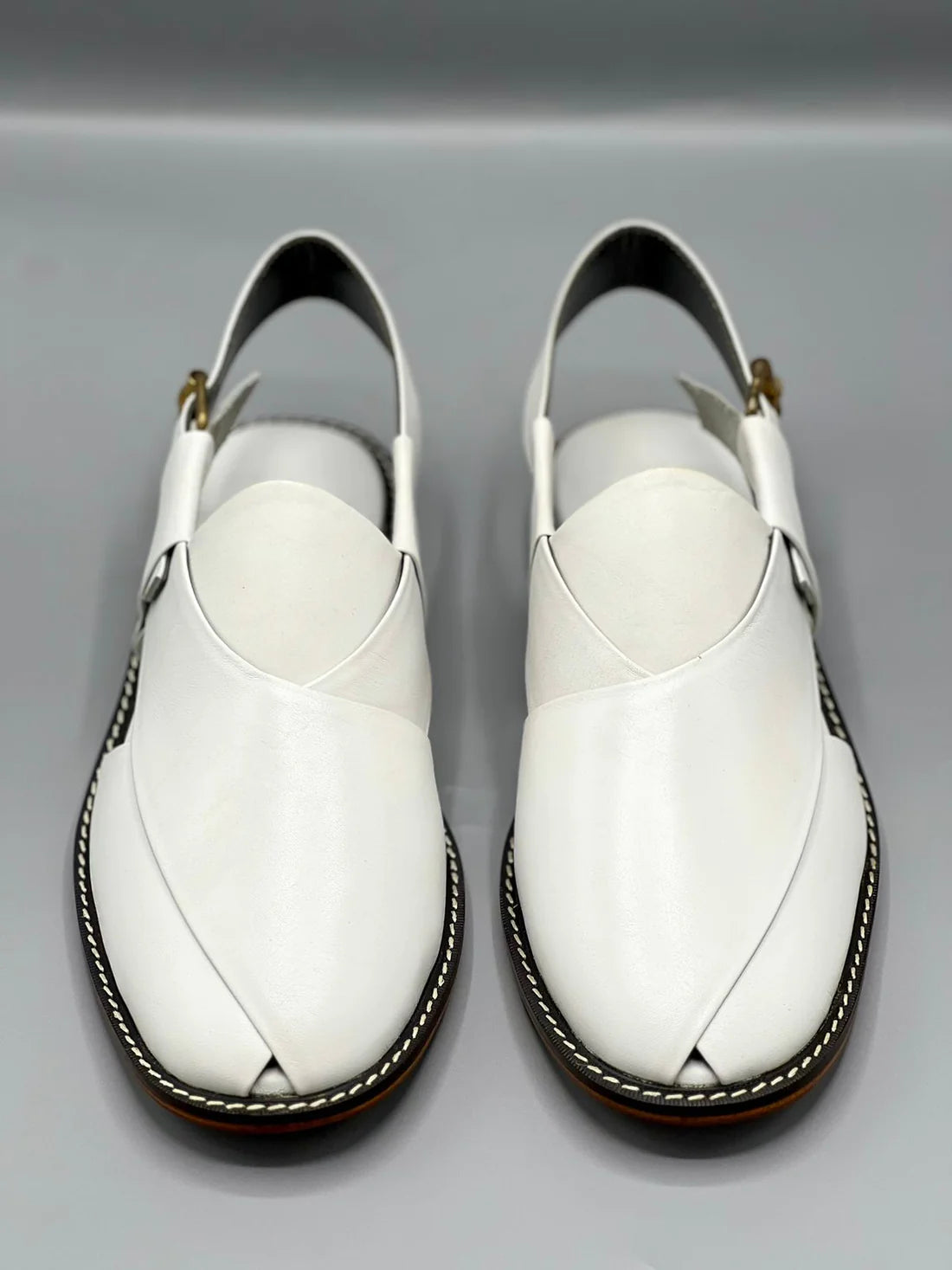 Leather Sole Peshawar Chappal White