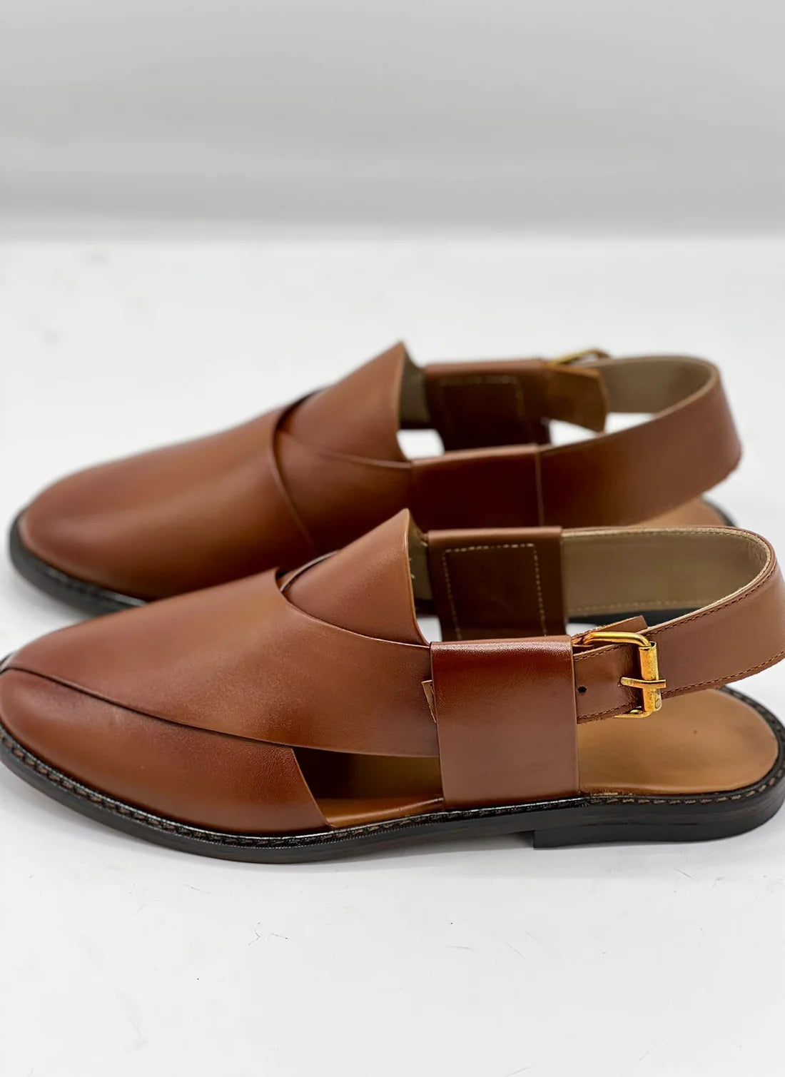 Leather Sole Peshawari Chappal - Brown