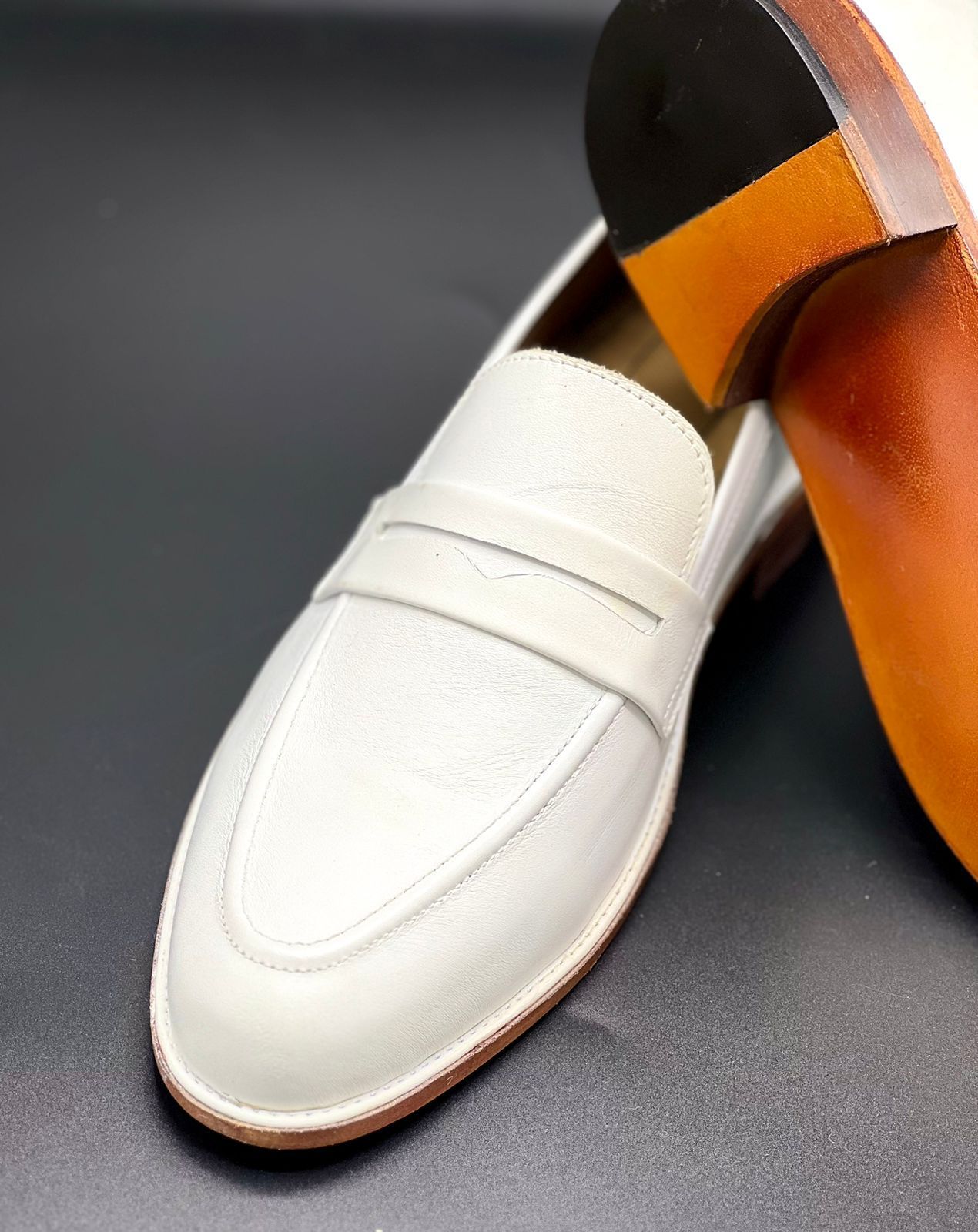 Plain White Leather Sole Shoes